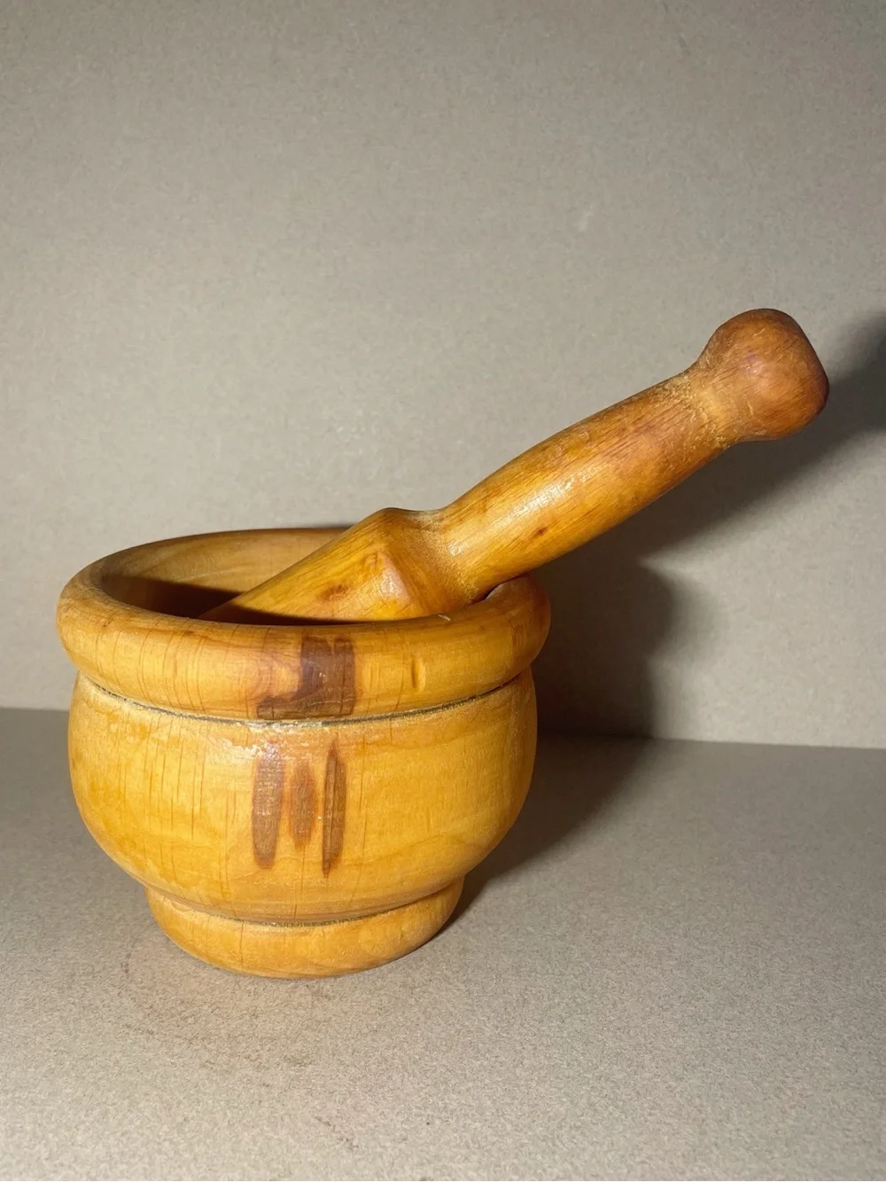 VINTAGE Hand Carved Wooden Mortar & Pestle Spain Spices Herbs Grinder Wood 2 pc.
